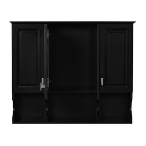 English Elm 35'' Modern Wall-Mounted Medicine Cabinet with Mirror, Hidden Storage and Open Shelves for Bath Black N710P209443B