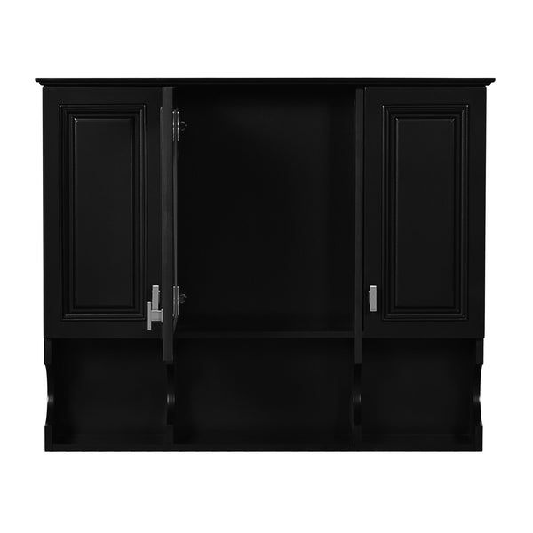 English Elm 35'' Modern Wall-Mounted Medicine Cabinet with Mirror, Hidden Storage and Open Shelves for Bath Black N710P209443B