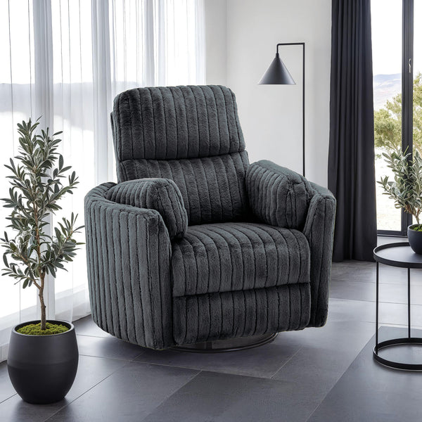 English Elm Power Power Glider Recliner with Swivel, Smooth Glide Motion, Power Recline Button, Plush Pillow Seat, Vibrant Upholstery Accents for Modern Living Room Dark Gray 39 L x 32 W x 26 H B2741P391202