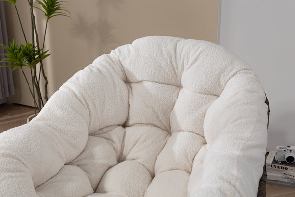 English Elm Outdoor Woven Rattan Egg Rocking Chair with Padded Cushion for Patio Porch Resort Lounge Ancient White W640P499471