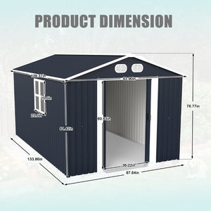English Elm Campcraft 8x12 Outdoor Metal Storage Shed Lockable Weatherproof Backyard Tool House Dark Gray W1598S00042