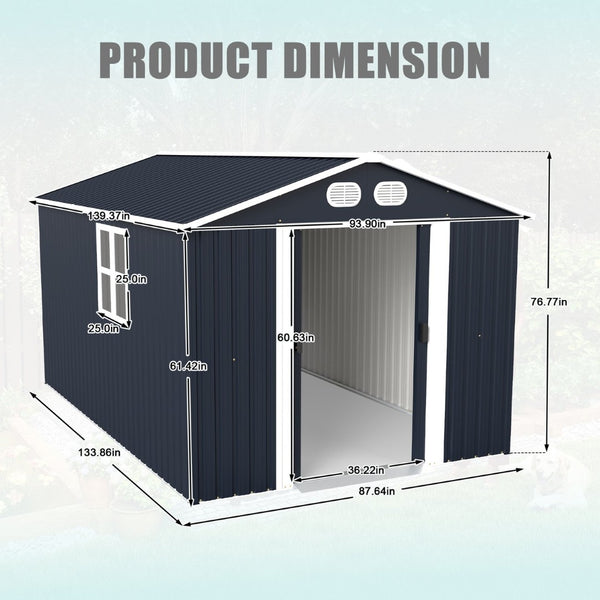 English Elm Campcraft 8x12 Outdoor Metal Storage Shed Lockable Weatherproof Backyard Tool House Dark Gray W1598S00042