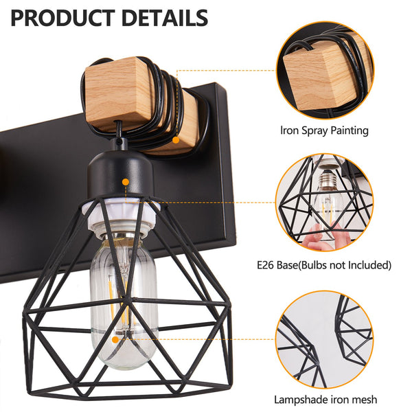 English Elm 24" Modern Geometric 4-Light Vanity Light Fixture With Black Metal & Wood Accents For Any Space W2312P374931