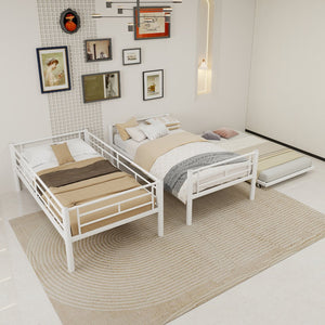 English Elm Heavy-duty Metal Twin over Twin Bunk Bed with Noise-Reducing Design, Safety Rail, Ladder, 350lb Capacity White W1935P300342