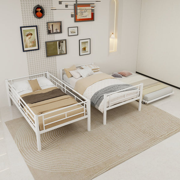 English Elm Heavy-duty Metal Twin over Twin Bunk Bed with Noise-Reducing Design, Safety Rail, Ladder, 350lb Capacity White W1935P300342