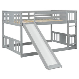 English Elm Full Over Kids Bunk Bed with Built-in Slide Ladder Pine Frame Gray Finish LT100208AAE