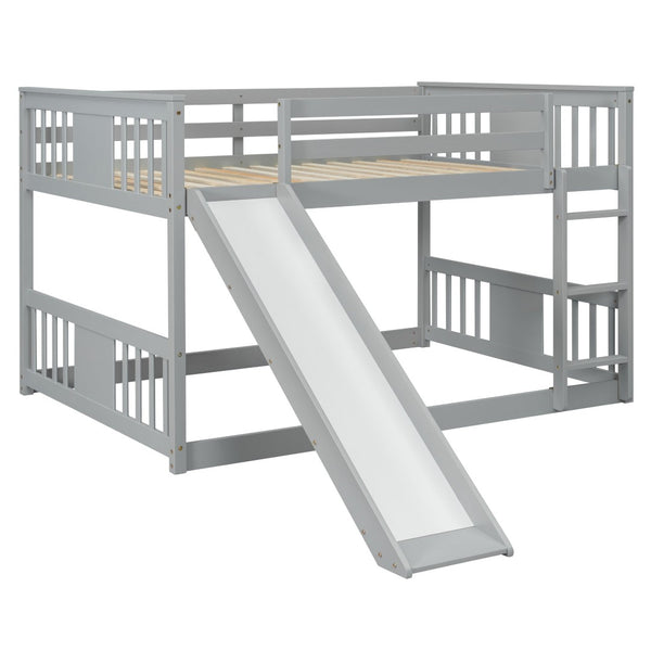 English Elm Full Over Kids Bunk Bed with Built-in Slide Ladder Pine Frame Gray Finish LT100208AAE