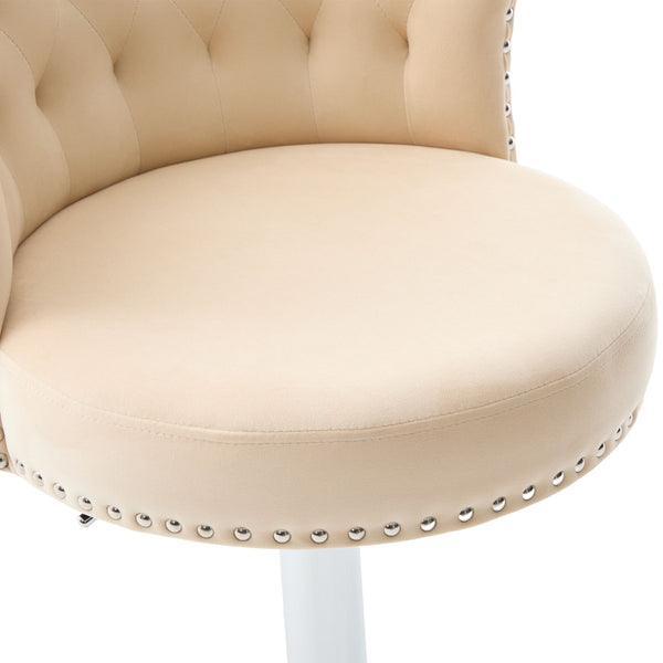 English Elm COOLMORE Velvet Bar Stool with Anti-Slip Large Base, Adjustable 360° Swivel, Plush Foam Comfort Beige W1539P320504