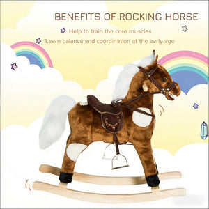 English Elm Rocking Horse Plush Ride on Toy with Music Soft Padded Body for Kids Playroom Fun T3971P442096