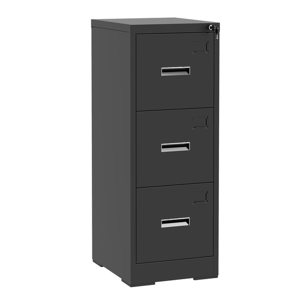English Elm 3 Drawer Metal Vertical File Cabinet with Lock, Anti-Tilt, Quiet Ball-Bearing Slides and Label Holders for A4 Legal Letter Storage Black T2398P342715