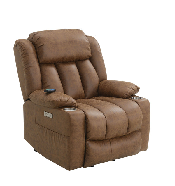 English Elm Pacay Faux Leather Aire Power Recliner with Lift, Heat & Massage, Pocket Coil Seat, Cup Holders Brown 35.1 L x 30.8 W x 30.4 H B2726P245483