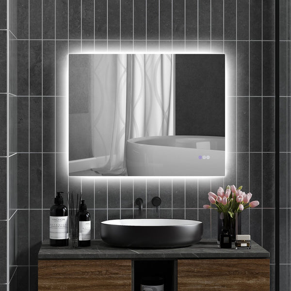 English Elm Homcom Led Backlit Bathroom Mirror, 35"X28" Anti-Fog Dimmable Vanity Mirror With Color Control & Memory W2225P229671