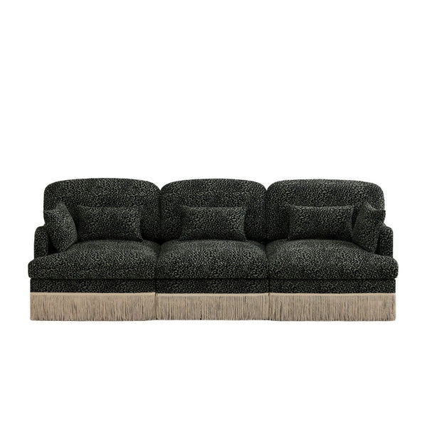 English Elm 100" Leopard Chenille Sectional Sofa with Tassel Trim Deep Seat Modular Living Room Couch Green W5656S00031