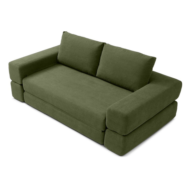 English Elm 81'' Corduroy Floor Sofa Convertible Loveseat Futon Sleeper with Foam Fill and Pillows Green W1117P459731
