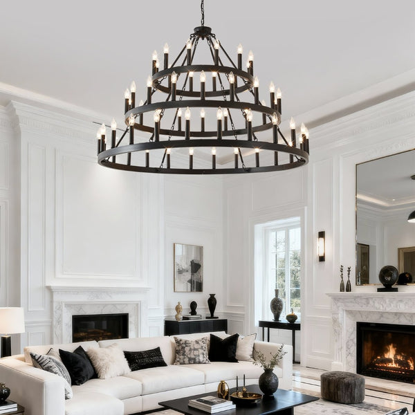 English Elm 53.15 Inch Wagon Wheel Chandelier Matte Black 18 Light Farmhouse Industrial Large Room W5008P389109