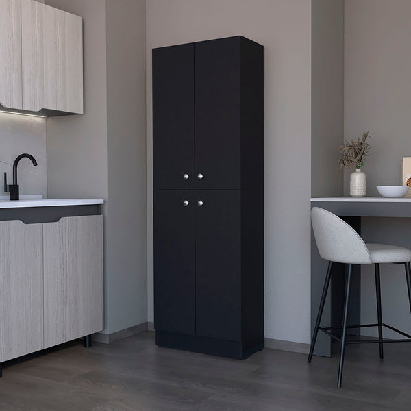English Elm Pantry Cabinet Coahoma Black – Engineered Wood Kitchen Storage with Four Doors, Ample Shelves, Durable Design B092P191182