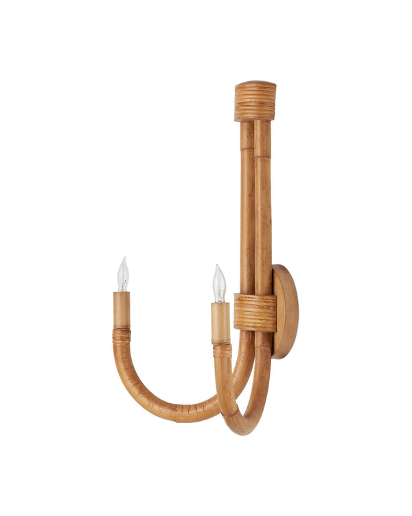 Currey & Company Samsara Wall Sconce - Elegant Rattan Design With Earthy Tones, Perfect For Cozy Home Lighting Decor Natural Rattan ,Wrought Iron 5000-0280-currey-company