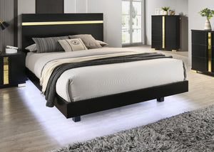 English Elm Black Full Size Bed With Underbed Led Lighting - Modern Acrylic Trim Platform Frame For Stylish Bedrooms B2741S00177