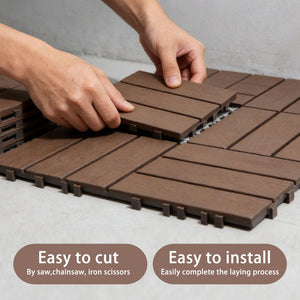 English Elm 11-pack Interlocking Wood Composite Deck Tiles Waterproof Snap Fit Patio Flooring W1578P352576