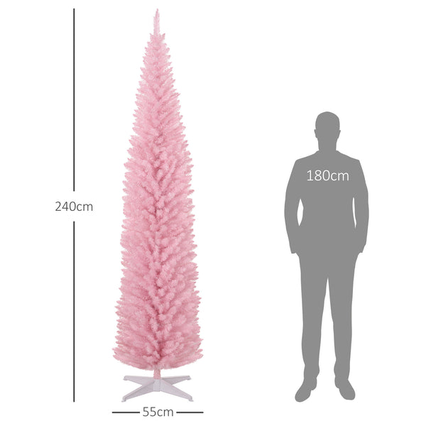 English Elm Homcom 8' Slim Pink Artificial Christmas Tree With Realistic Branch Tips, Easy Assembly & Safe Design W2225P249665