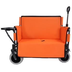 English Elm 3-in-1 Folding Wagon with Bench Seat Tabletop and All-terrain Beach Tires for Camping Orange W2932P320637