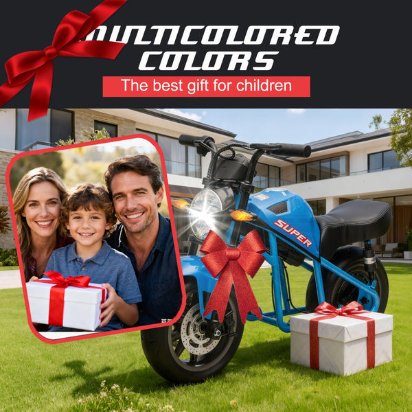 English Elm 24v300w Kids Electric Muscle Motorcycle with Dual Suspension Wide Eva Tires and Twist Throttle Blue W1578P382506