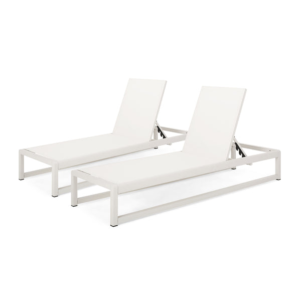 English Elm Christopher Knight Home® - MODESTA Chaise Lounge Set with Rust‑Resistant Aluminum Frame, Breathable Mesh, 5‑Position Adjustable Comfort White 62397.00WHIMP2