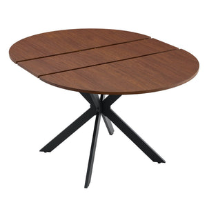 English Elm Extendable Round Dining Table Walnut Grain Top Matte Black Base Seats 4 to 6 W3875S00001