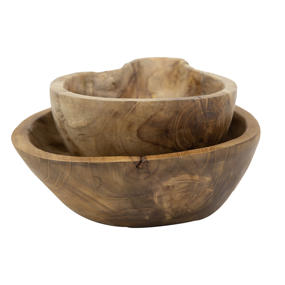 English Elm S/2 Teak Gourd Bowl Set – Nesting Pear-Shaped Teak Decorative Bowls, Natural Brown Finish, 20x14x8 W2078P391135