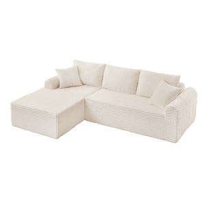 English Elm Full-Compression Modular Chaise Lounge Sofa with Corduroy Upholstery, Arched Arms, Cushions Included Beige W2606P323730