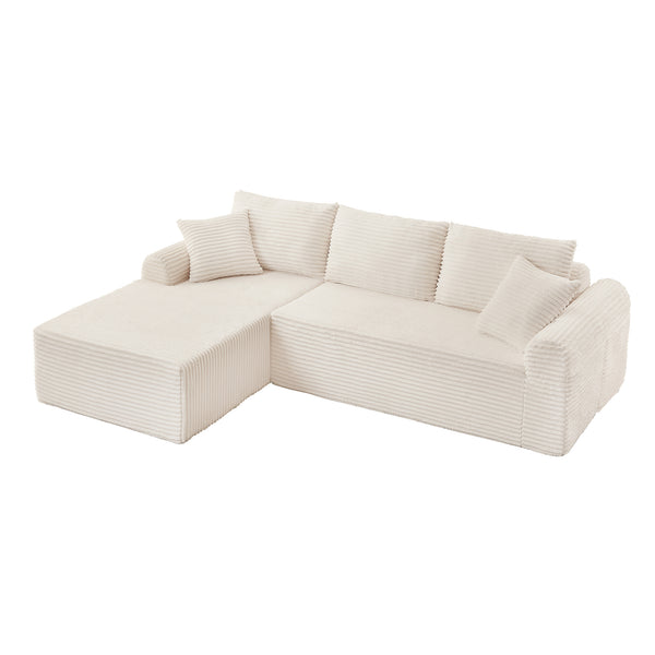English Elm Full-Compression Modular Chaise Lounge Sofa with Corduroy Upholstery, Arched Arms, Cushions Included Beige W2606P323730
