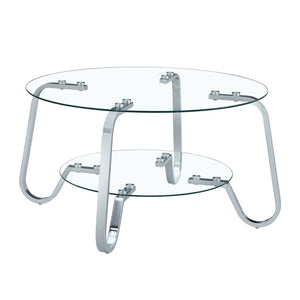 English Elm Retro Industrial Square Coffee Table Dual Tier Tempered Glass and Metal Frame Living Room W3875P391118