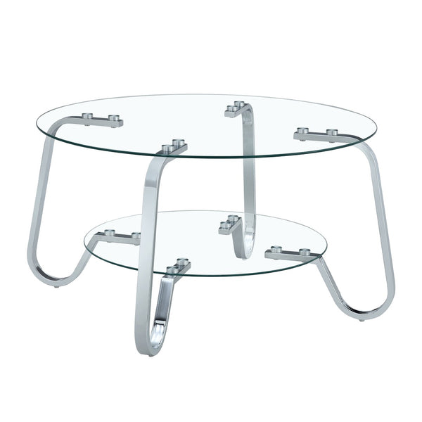 English Elm Retro Industrial Square Coffee Table Dual Tier Tempered Glass and Metal Frame Living Room W3875P391118