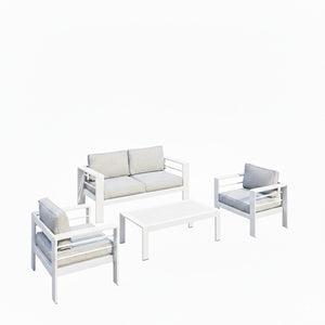 English Elm 4-piece Outdoor Aluminum Conversation Set with Deep Lounge Seating and Wpc Coffee Table Grey+White B082S00084