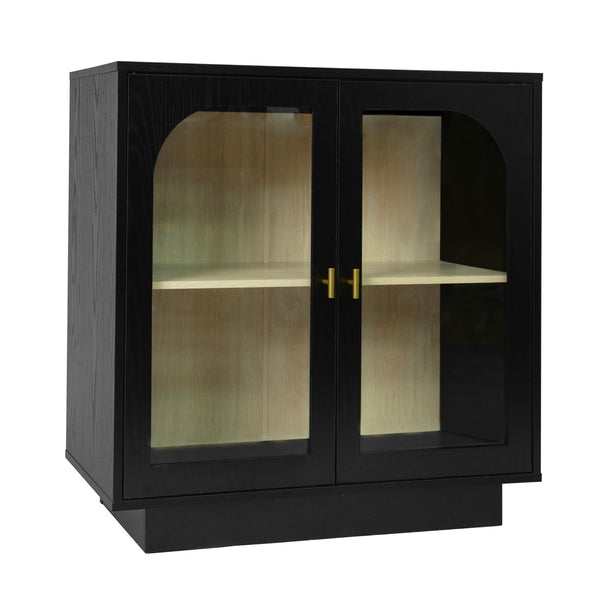 English Elm Storage Cabinet Sleek Acrylic Door with Gold Handle, Non-Slip Feet, Anti-Tip Locks, Compact Dimensions Black W688127148
