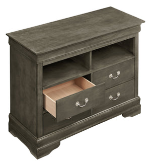 English Elm Louis Louis Phillipe G3105-TV Gray Media Chest — Traditional Carved Design, Dovetailed Drawers, Tarnish-Resist Hardware B078108186