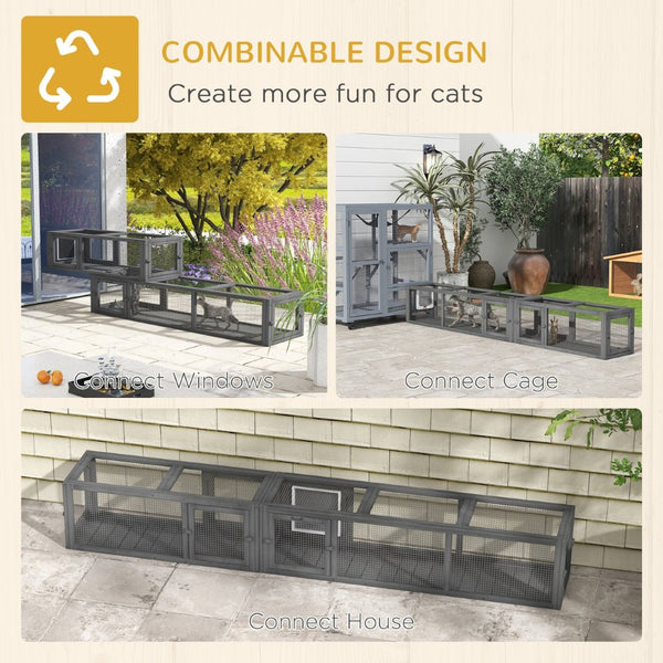 English Elm Pawhut Versatile 98" Wooden Cat Tunnel With 8 Doors - Perfect For Outdoor Play And Exploration! W2225P200583-GIGA