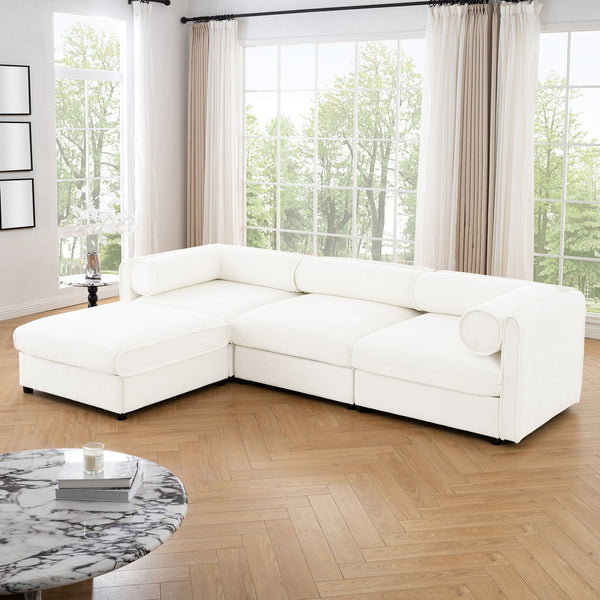 English Elm Elegant White Chenille Sectional Sofa With Storage, Ergonomic Design & Modular Style For Modern Living W714S01038