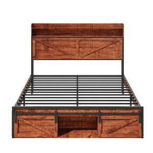 English Elm Queen-size Platform Bed with Led Headboard Storage Footboard and Built-in Charging Brown W5026P429527