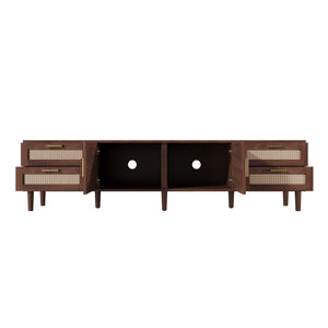 English Elm 78 Inch Rattan Media Console with Pine Legs Four Drawers Modern Living Room Tv Stand N710P365048P