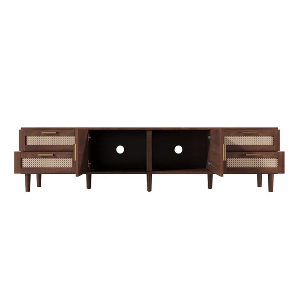 English Elm 78 Inch Rattan Media Console with Pine Legs Four Drawers Modern Living Room Tv Stand N710P365048P