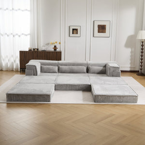 English Elm Compression Modular Sofa Bed, Versatile Light Grey Fleece Couch, No Assembly, 3-Seater & Ottoman W3723S00024