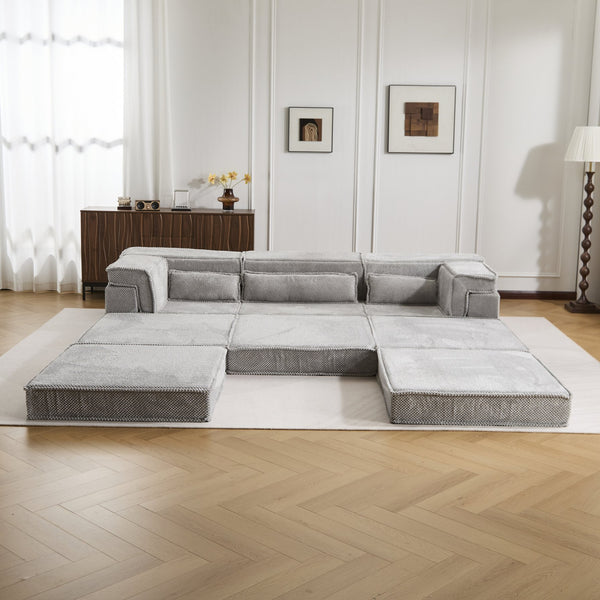 English Elm Compression Modular Sofa Bed, Versatile Light Grey Fleece Couch, No Assembly, 3-Seater & Ottoman W3723S00024