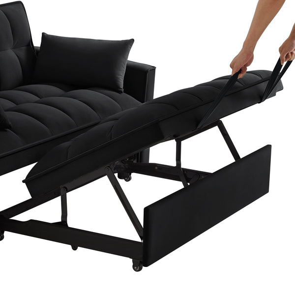 English Elm 4 Loveseat Sofa Bed with Storage Pockets & Armrests, Convertible Pull-Out Sleeper with Wheels, Tufted Comfort and Durable Frame for Small Spaces Black W2186P166127