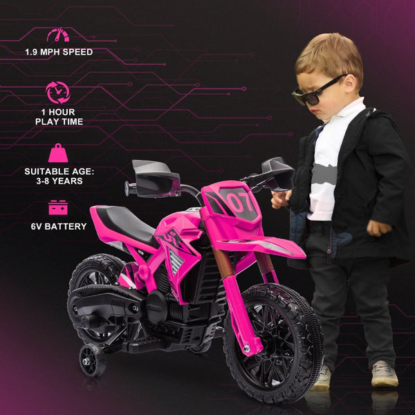 English Elm Qaba Kids Electric Dirt Bike 6v Battery Powered Ride on with Training Wheels Ages 3 to 8 Pink W2225P249809