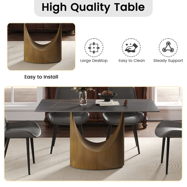 English Elm 55.12"Modern Sintered Stone Dining Table with Bronze Iron Legs — Sleek Rectangular Top, Seats 6, 400 lb Capacity Antique Brass,Black W1535S00555