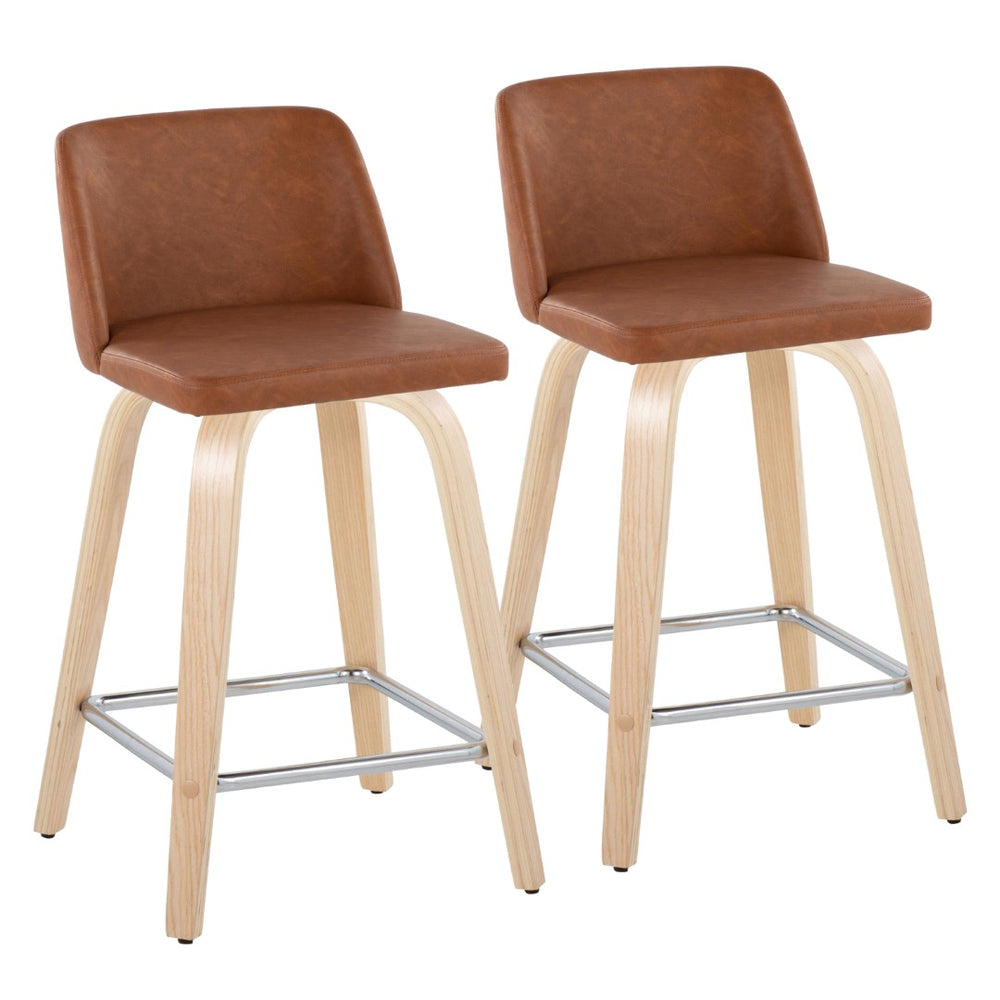 English Elm Fixed-height Swivel Counterstools Faux Leather Seat Wood Frame Chrome Footrest Set B202S01769