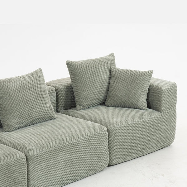 English Elm Modular Low Profile Sectional Sofa Plush Chenille Upholstery for Cozy Living Rooms Light Green W3326S00032