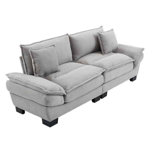 English Elm Corduroy Modern Sofa Sleeper Loveseat with Double-Layer Cushions, Two Pillows, Sturdy Frame 84" LIGHT GREY W676P227345