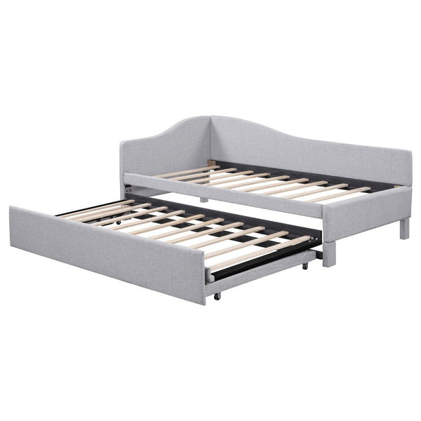 English Elm Twin L-shaped Linen Upholstered Daybed with Hydraulic Pop-up Trundle for Guest Rooms Gray SF000193AAE-1